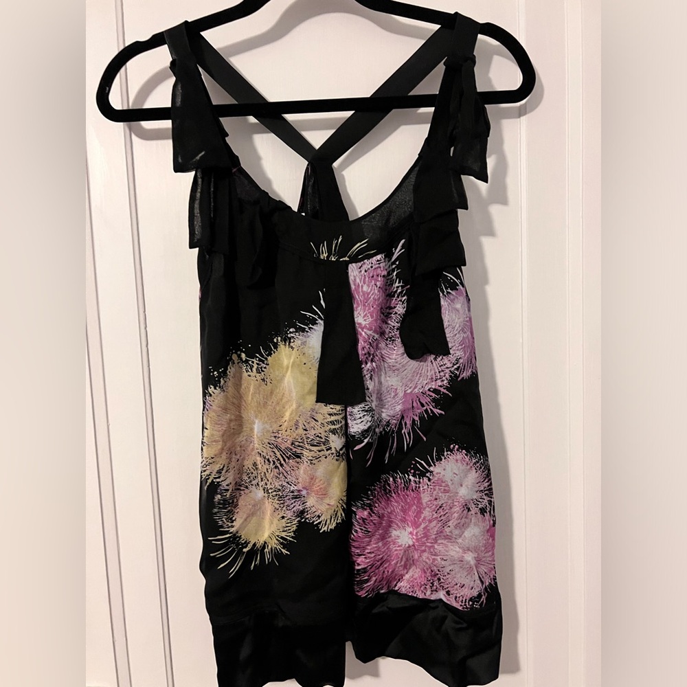 Diane von Furstenberg 100% silk Y back tank cami. Size 4 Black pink & yellow